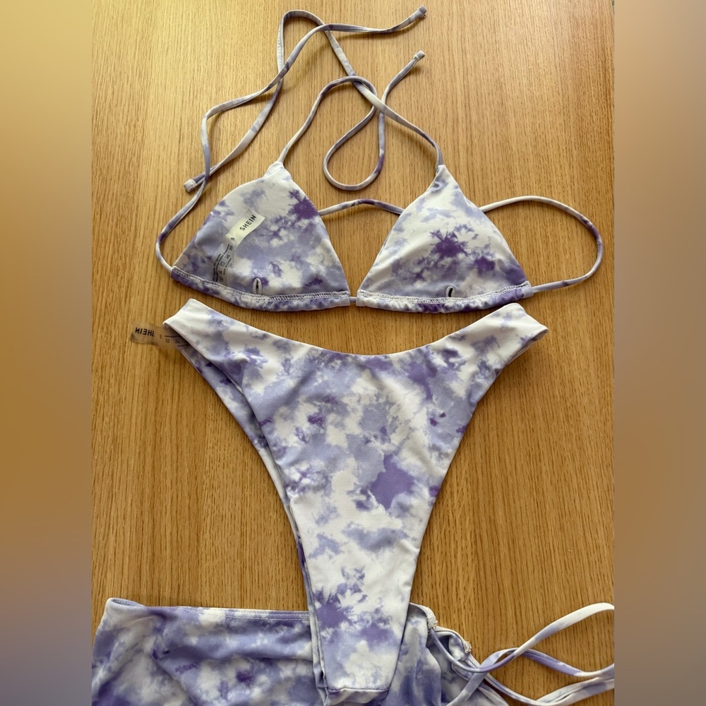Sexy Purple Tie-Dye Triangle Bikini 3-Piece Set - Picture 2 of 4